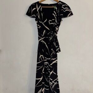New Black and White Abstract MIDI Dress